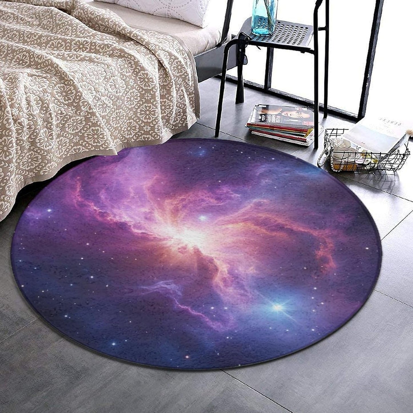 Soft Round Yoga Carpet, Office Chair Decor Round Mat for Carpet and Hardwood Floors Purple Butterfly