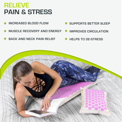 ProsourceFit Ki Acupressure Mat and Pillow Set with 100% Natural Linen for Back/Neck Pain Relief and Muscle Relaxation