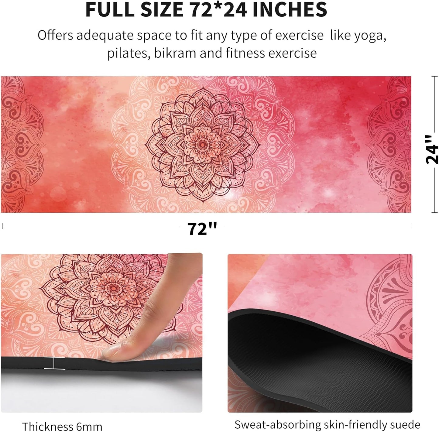 nuveti Yoga Mat Print Extra Thick TPE Non Slip Fitness Exercise Mat with Carrying Bag,72"x24" Extra Thick 6MM Exercise & Workout Mat for Yoga, Pilates Fitness and Floor Exercises - Colors B