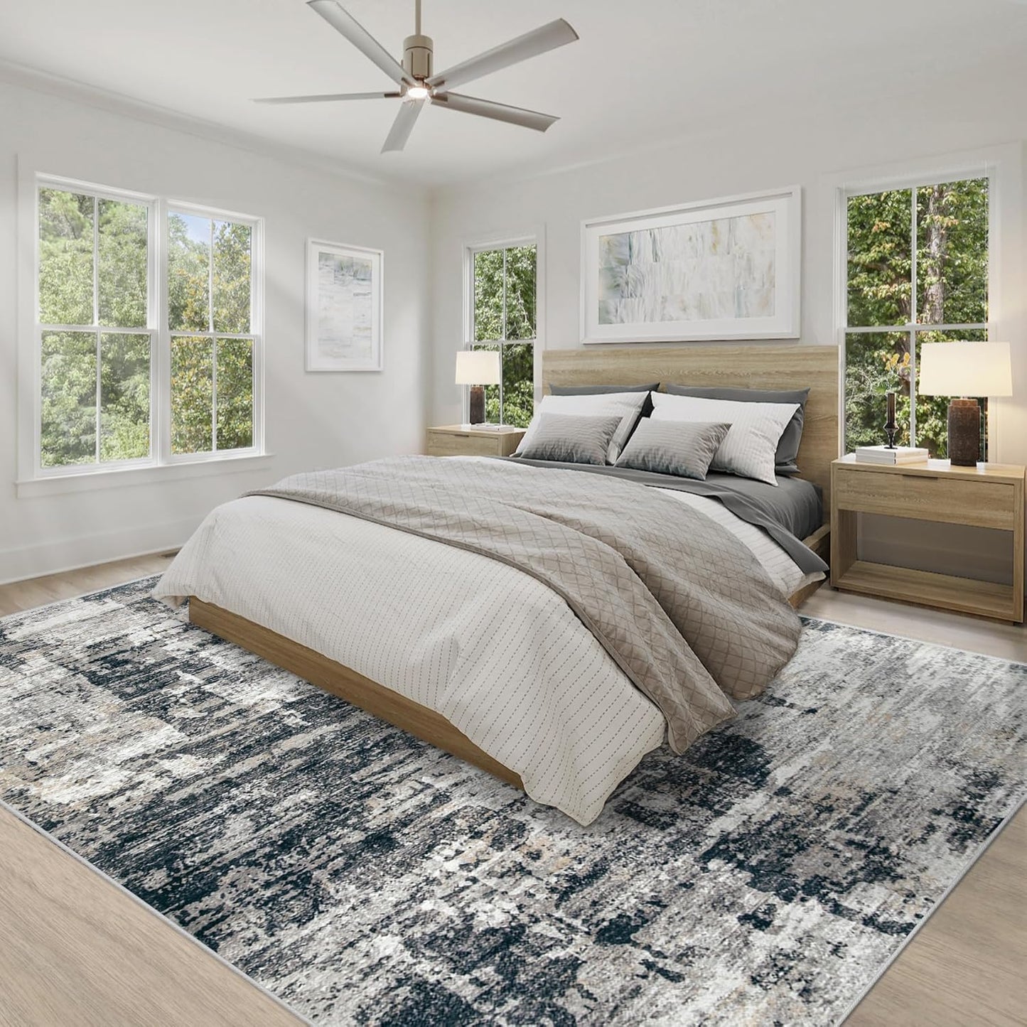 XLUEZ 8x10 Area Rugs for Living Room, Washable Modern Abstract Large Area Rug Neutral Soft Non Slip Kids Rug Stain Resistant Indoor Carpet for Bedroom Nursery Dining Children's Room(Blue, 8'x10')