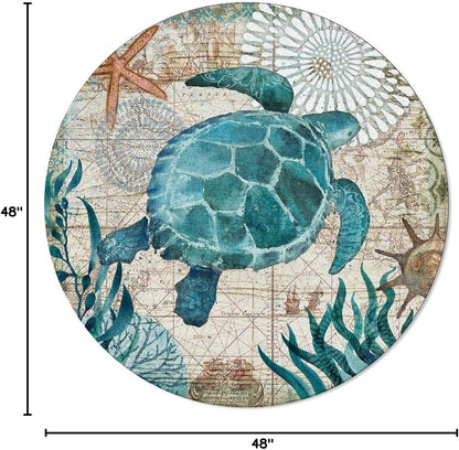 Libaoge Round Area Rugs 3 ft Indoor Aloha Mats Sea Turtle Ocean Animal Nautical Map Soft Living Room Bedroom Unique Carpet Woman Yoga Mat Home Decor