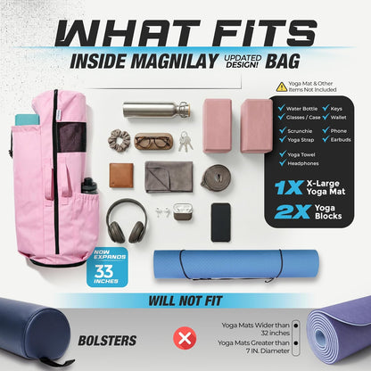MAGNILAY Yoga Mat Bag - for Women and Men, Yoga Bag with Pockets and Adjustable Strap, Yoga Mat Carrier, Fits Mats Blocks and Yoga Accessories for Workouts, (32" L)