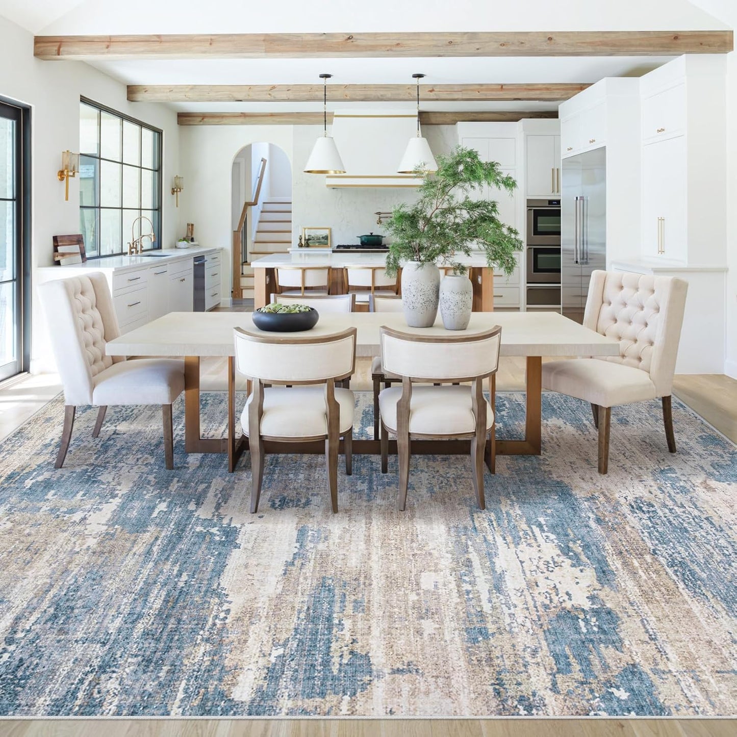 XLUEZ 8x10 Area Rugs for Living Room, Washable Modern Abstract Large Area Rug Neutral Soft Non Slip Kids Rug Stain Resistant Indoor Carpet for Bedroom Nursery Dining Children's Room(Blue, 8'x10')