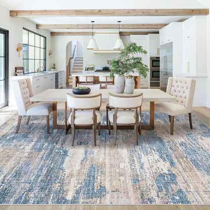 XLUEZ 8x10 Area Rugs for Living Room, Washable Modern Abstract Large Area Rug Neutral Soft Non Slip Kids Rug Stain Resistant Indoor Carpet for Bedroom Nursery Dining Children's Room(Blue, 8'x10')