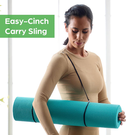 Gaiam Essentials 1/4" Thin (6mm) Yoga & Pilates, Fitness & Exercise Mat with Easy-Cinch Carrier Strap Cusion Support For Fitness and Gym Workouts