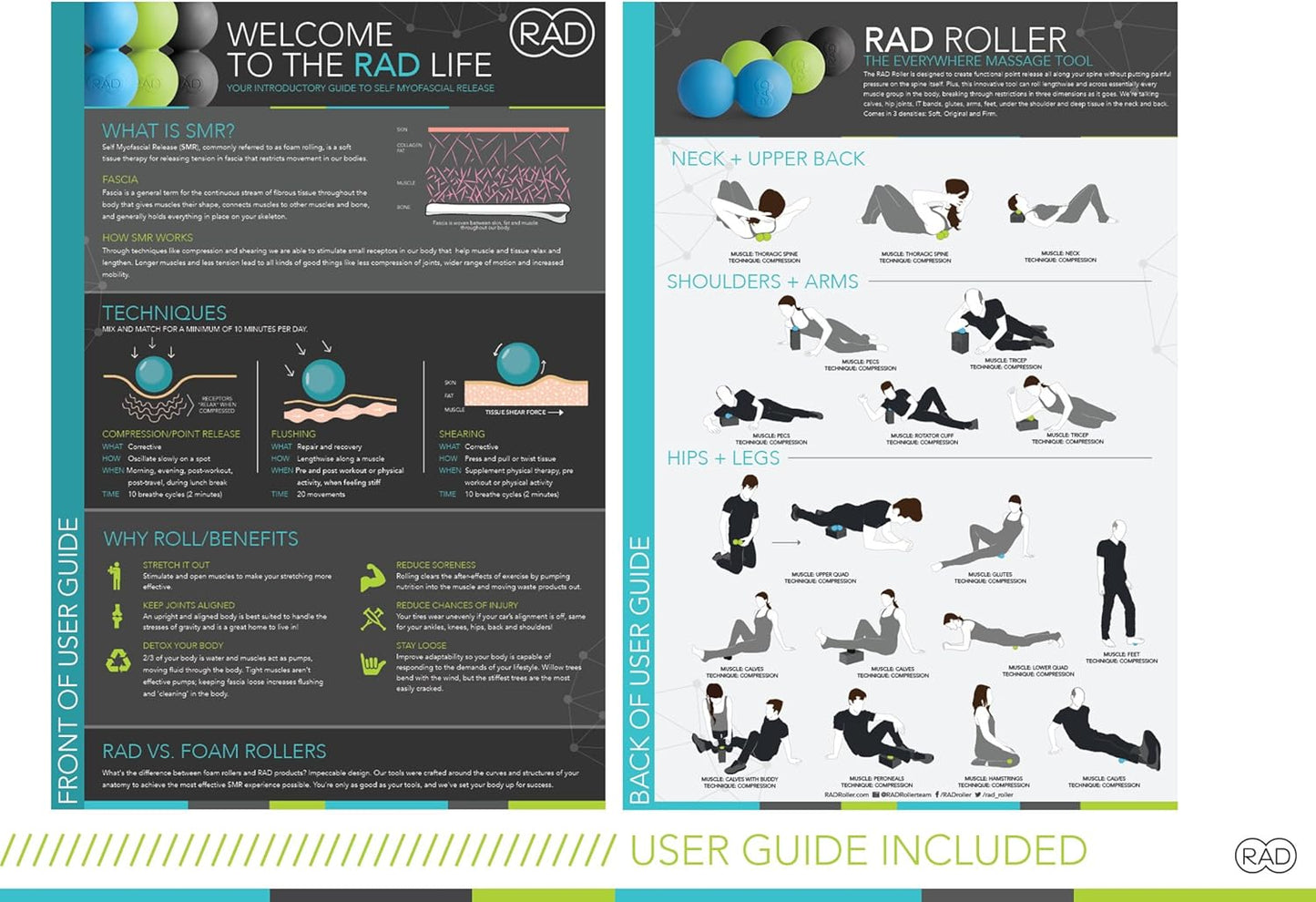 RAD Original Peanut Massage Ball – Medium Density Yoga Deep Tissue Roller Ball – Myofascial Release for Back, Neck, Feet, Psoas & Spine – Suboccipital & Thoracic Trigger Point Therapy
