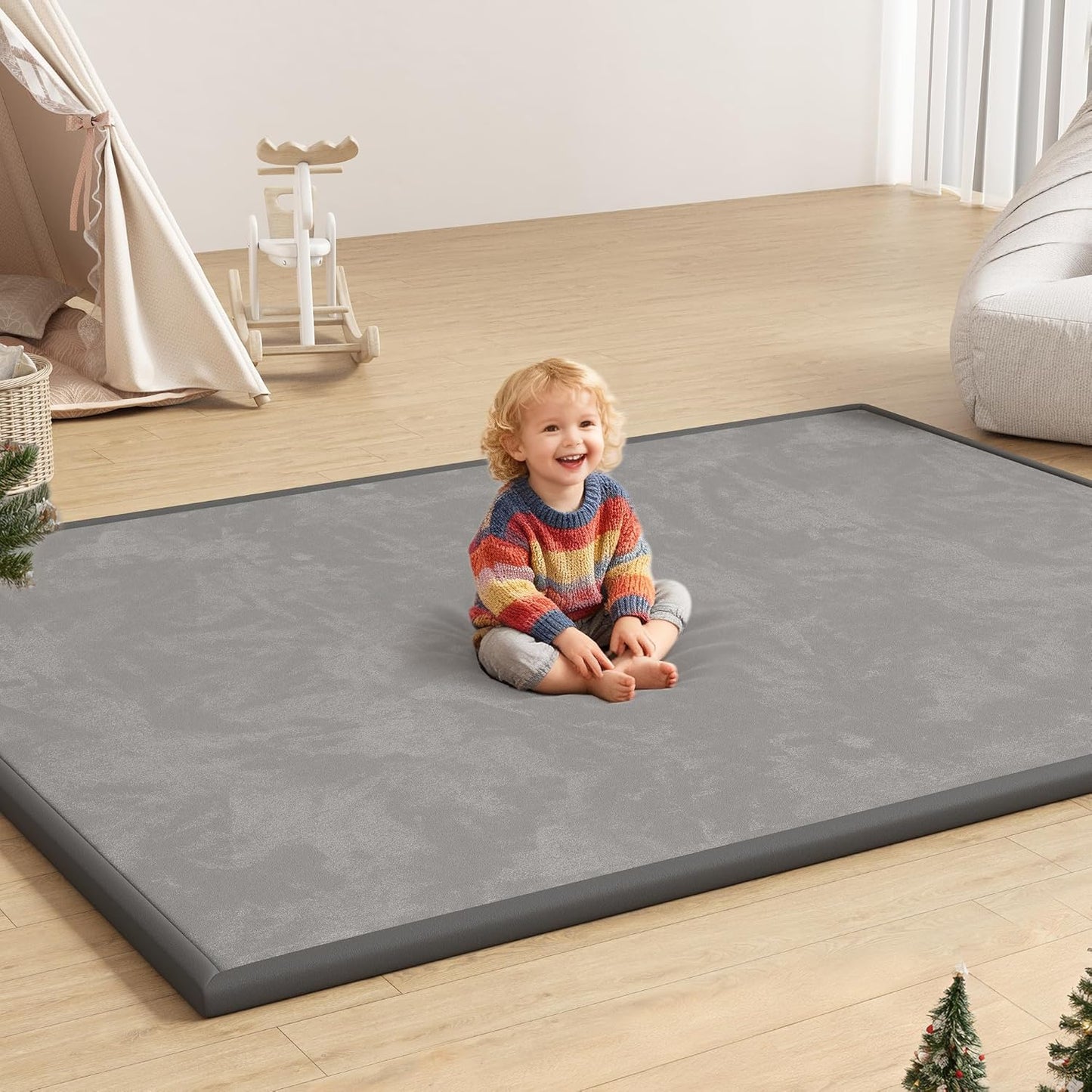 Baby Play Mat for Floor, 1.3'' Thick Memory Foam Tummy Time Mat - Super Soft Coral Velvet Nursery Rug with Non-Slip Backing, Crawling Rug for Toddlers/Infants, Yoga & Tatami Use, Oatmeal, 79''x 118''