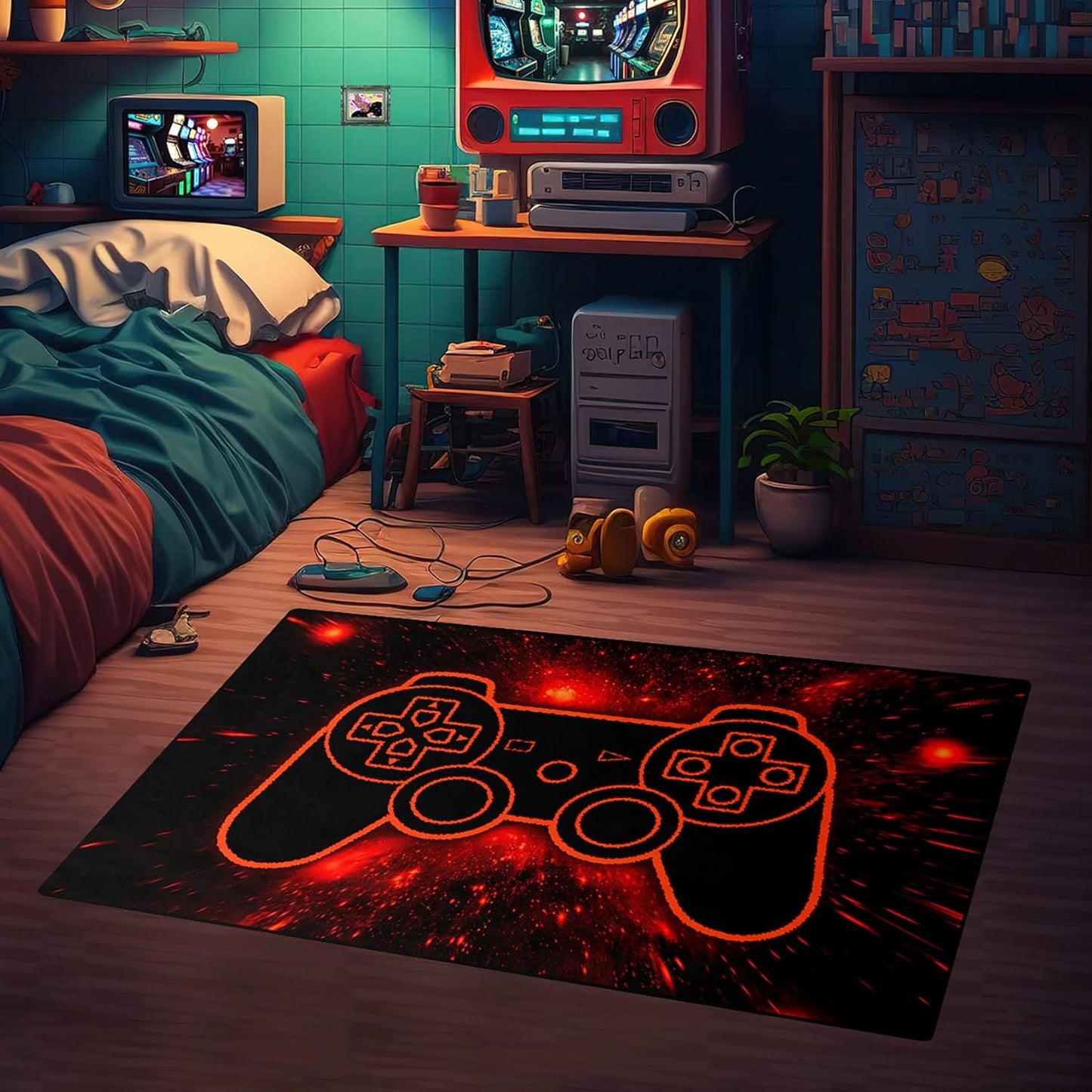 Game Controller Rugs for Bedroom Boys Living Room Gamer Gamepad Red Carpets Floor Mat Player Indoor Mats Gaming Art Design Home Decor Crystal Doormat Yoga Mats 3'x5'