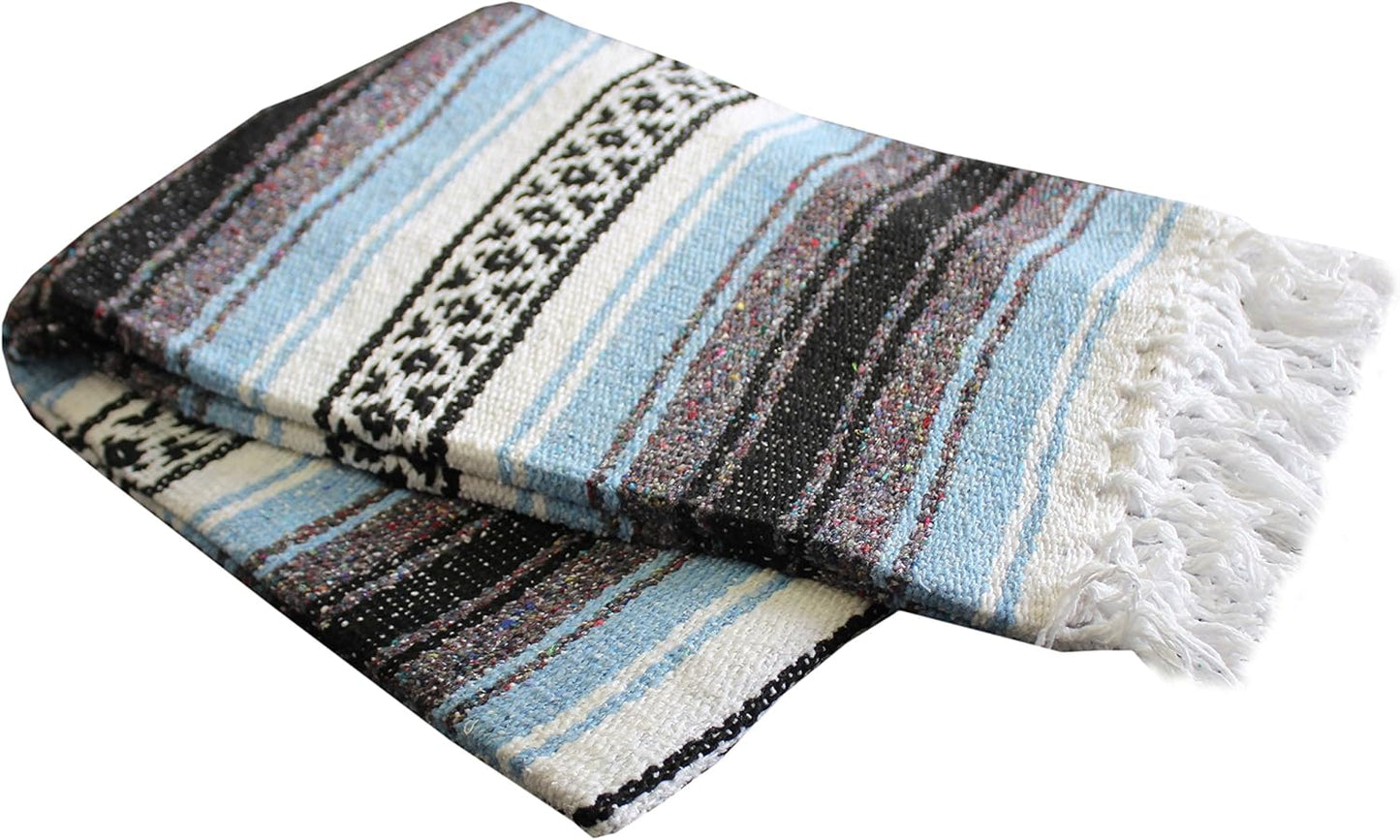 Del Mex Classic Mexican Blanket, Large Authentic Woven Falsa Throw (70"x50"), Artisan Southwest Décor for Beach, Yoga, Outdoors (Lavender)