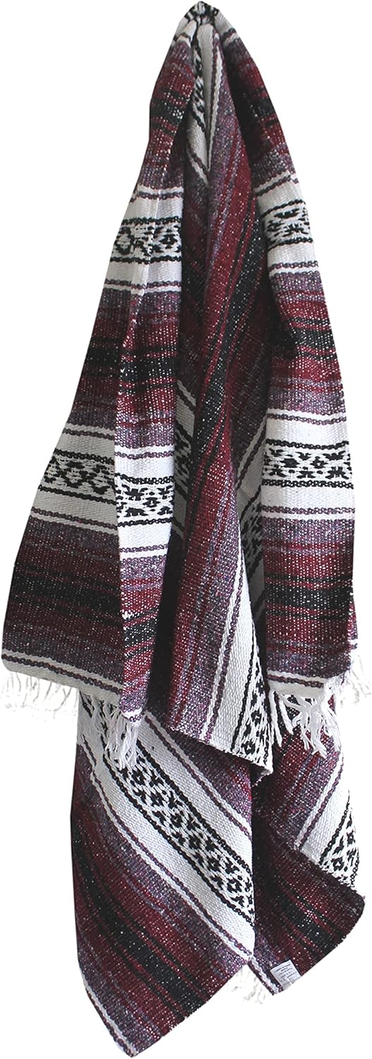 Del Mex Classic Mexican Blanket, Large Authentic Woven Falsa Throw (70"x50"), Artisan Southwest Décor for Beach, Yoga, Outdoors (Lavender)