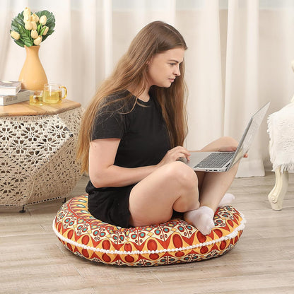 LOVMOC 32 Inch Round Floor Pillow for Adults, Large Thick Memory Foam Boho Mandala Meditation Floor Seating Cushion, Machine Washable for Living Room Outdoor Yoga Floor Sitting, Navy Blue