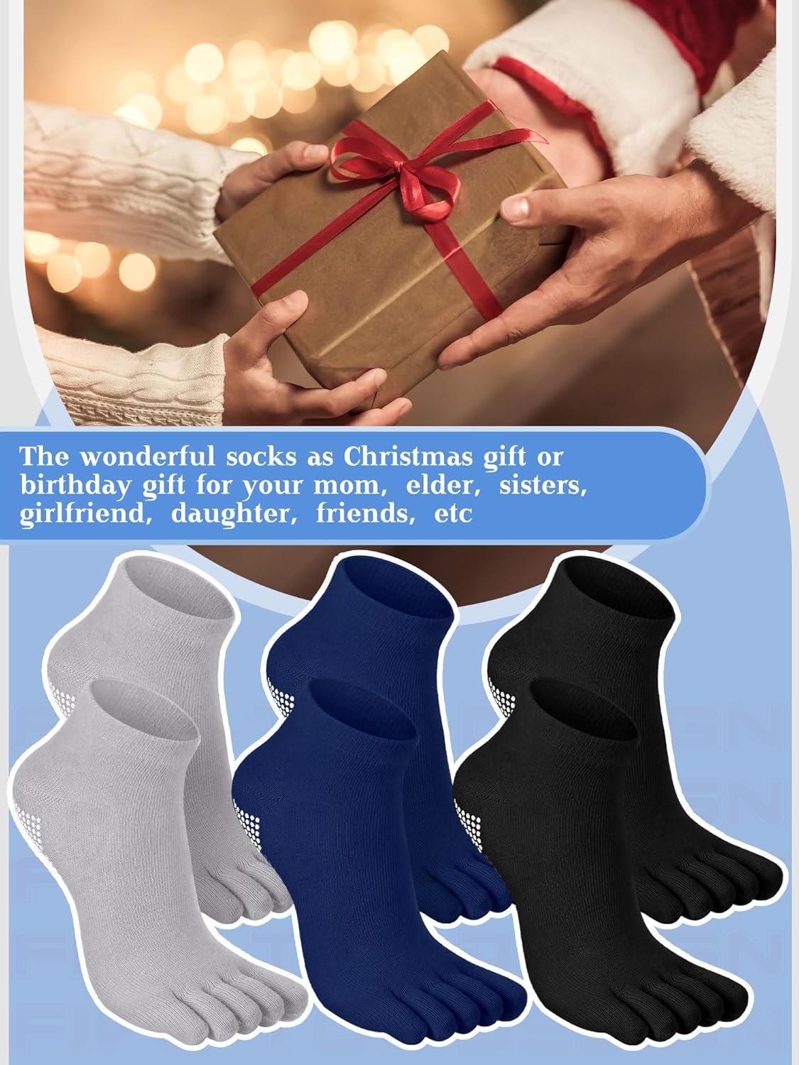 Fourluoo 6 Pairs Women Toe Socks Non Slip Yoga Socks with Grip Men Pilates Toe Socks for Dance Gym