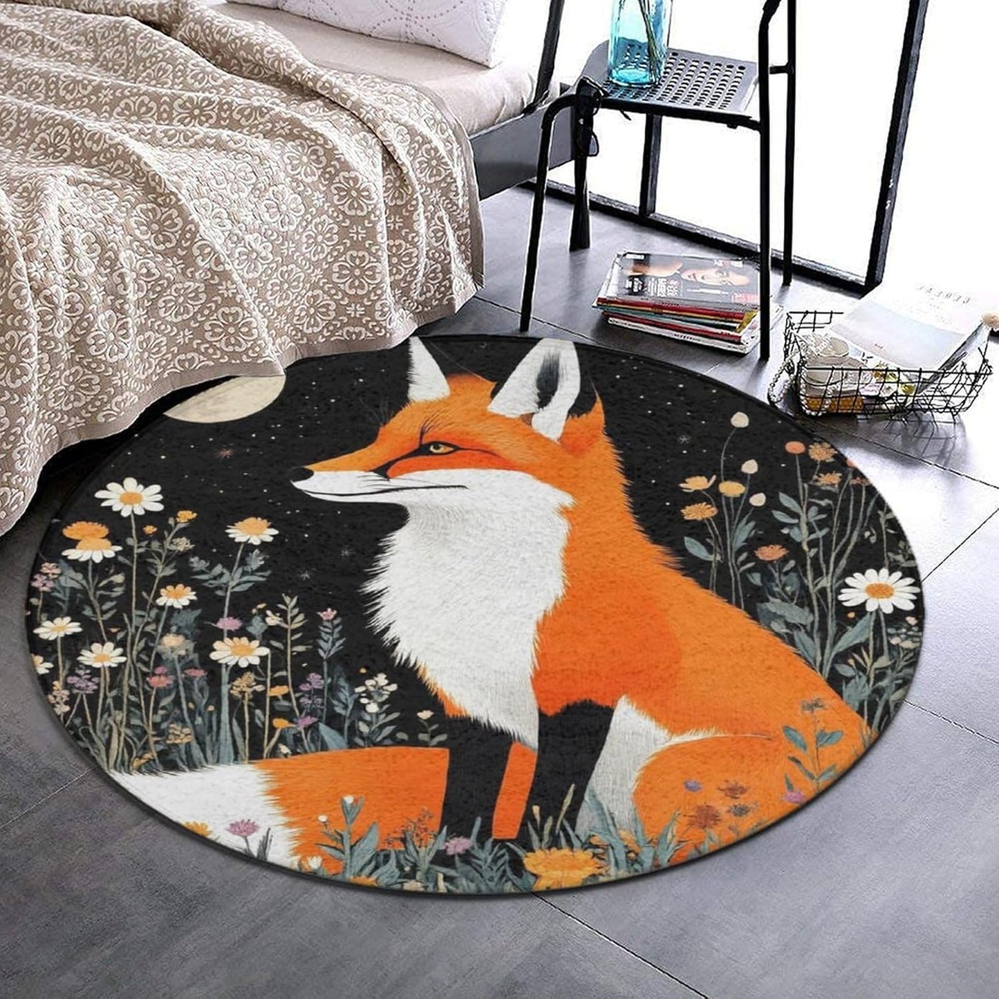 Large Home Decor Mat, Soft Round Yoga Carpet, Non Slip Machine Washable Home Office Circle Rug Gothic Witchy Sun Moon Mushroom Moth