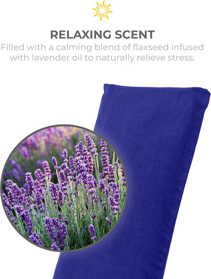 4-Pack Unscented Sateen Eye Pillows, Low-Luster, 9’’ x 4’’ Flaxseed Weighted Eye Mask for Sleeping, Hot or Cold Therapy for Relaxation, Migraine, and Headache, Blue