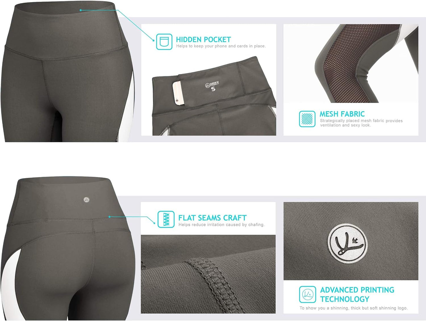 QUEENIEKE Women Yoga Pants Color Blocking Mesh Workout Running Leggings Tights