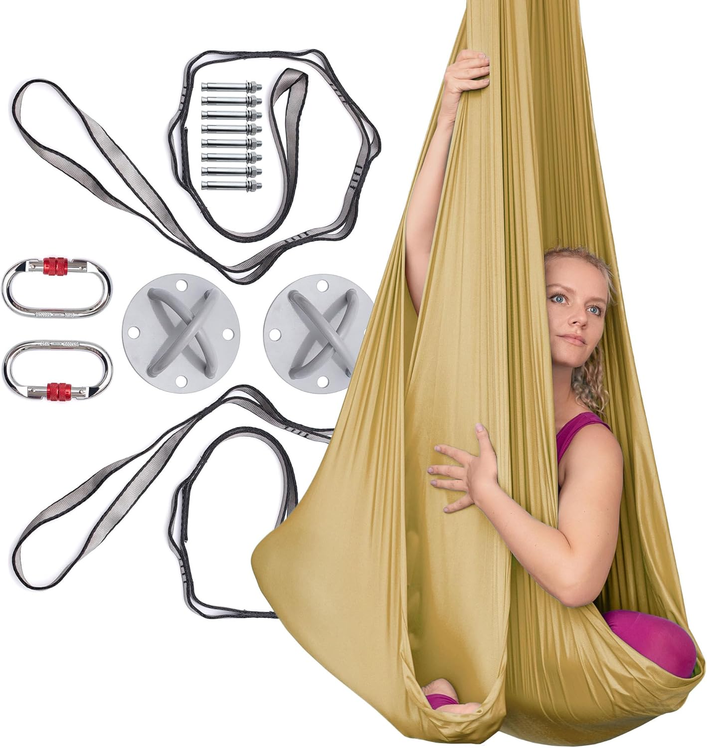 AyuHome Aerial Silks Kit for Home - Premium Yoga Swing for Kids and Adults with 660 lbs Capacity - Versatile Aerial Yoga Hammock for Gymnastics Training