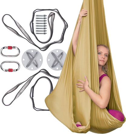 AyuHome Aerial Silks Kit for Home - Premium Yoga Swing for Kids and Adults with 660 lbs Capacity - Versatile Aerial Yoga Hammock for Gymnastics Training