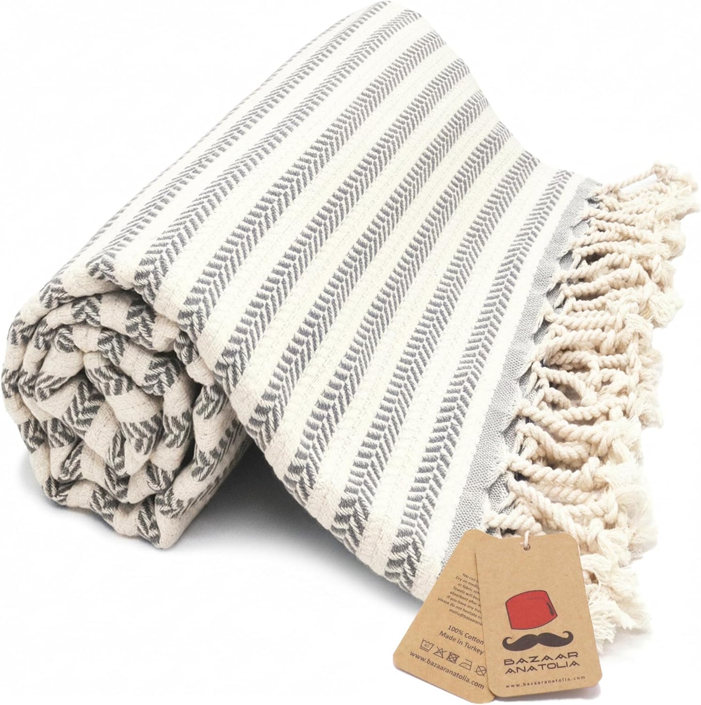 Bazaar Anatolia Turkish Beach Towel – 100% Cotton, Quick Dry, Lightweight and Sand Free – Perfect for Bathroom, Travel, Yoga, Camping, Oversized 71x39 inches - Diamond Black - Colors C