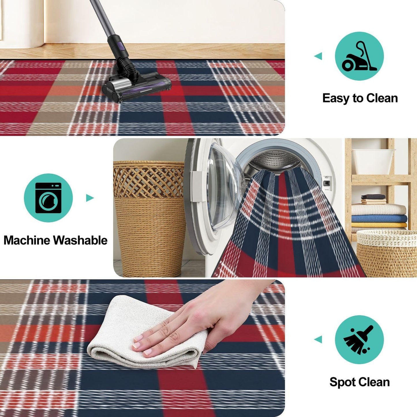 Runner Rug Washable 2x6 White Navy Blue Green Tartan Plaid Scottish Texture from Tartan Plaid Non-Slip Hallway Area Rug Indoor Outdoor Home Decor for Entryway Bathroom Kitchen Carpet Yoga Floor Mat