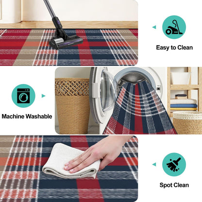 Runner Rug Washable 2x6 White Navy Blue Green Tartan Plaid Scottish Texture from Tartan Plaid Non-Slip Hallway Area Rug Indoor Outdoor Home Decor for Entryway Bathroom Kitchen Carpet Yoga Floor Mat
