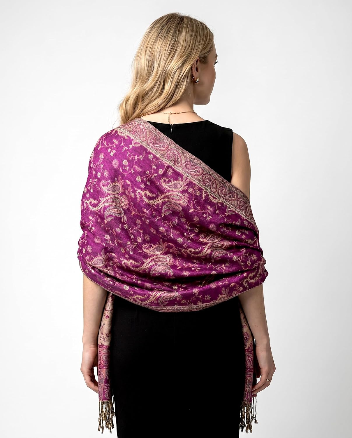 Achillea Reversible Paisley Pashmina Rave Scarf – Exotic Indian Shawls and Wraps for Evening Dresses, Festivals, All Seasons - Colors B