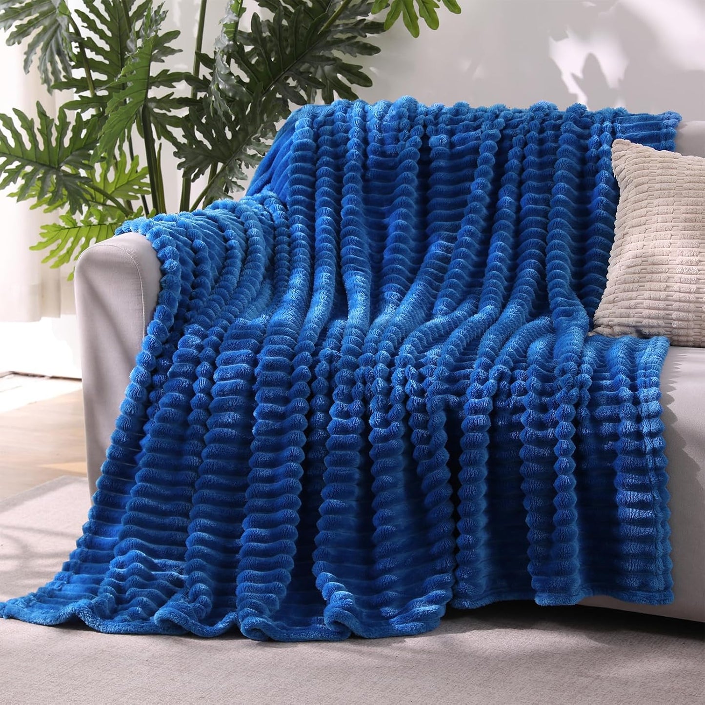 Khaki Throw Blanket for Couch Sofa 50x60 inches Striped Fleece Blankets Room Home Decor Lightweight Plush Soft Cozy Gifts for Women Mom Girls