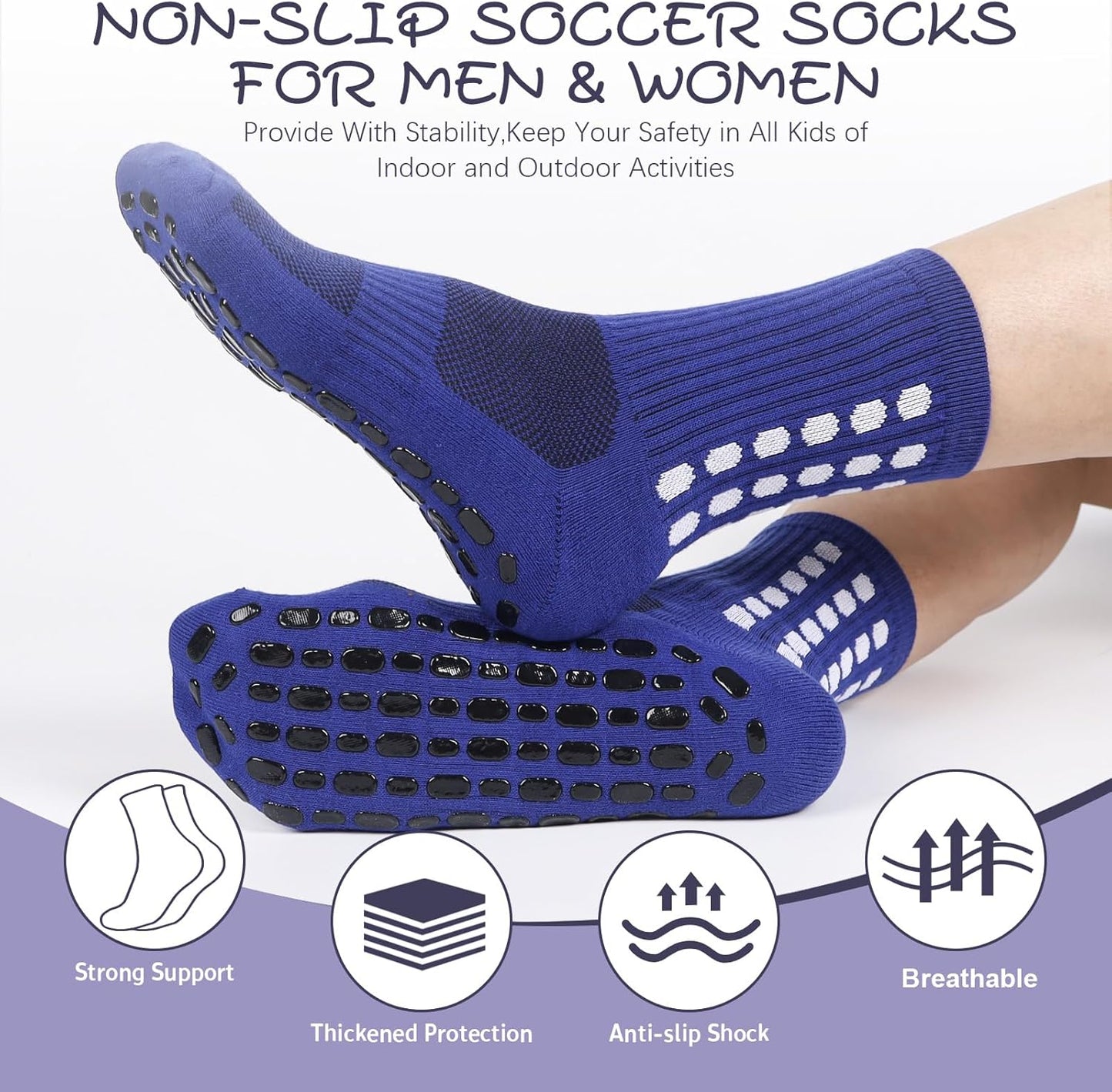 Barrlves 6 Pairs Grip Soccer Socks Colorful Non Slip Sports Football Basketball Hospital Yoga Socks for Men Women