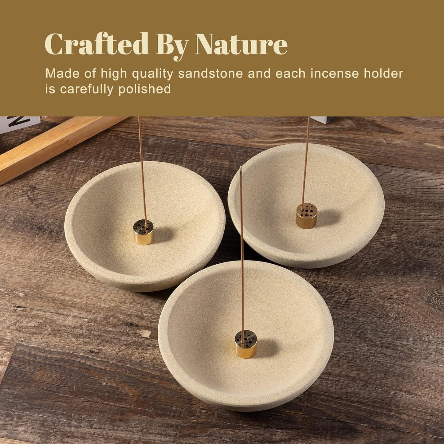 Koville Natural Marble Incense Holder, Incense Holder for Sticks with 9 Holes, Handmade Incense Burner Ash Catcher for Meditation Yoga SPA, Balsam Fir/Palo Santo/Sage/Cone (RoyalBeige)