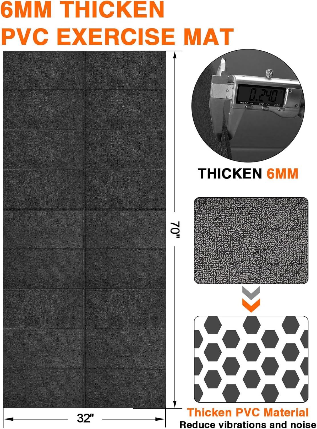 Treadmill Mat,70"x32",6mm Thickness Foldable Exercise Equipment Mat for Carpet Hardwood Floors, Compatible with Walking Pad,Spin Bike,Elliptical Trainer,Rowing Machine