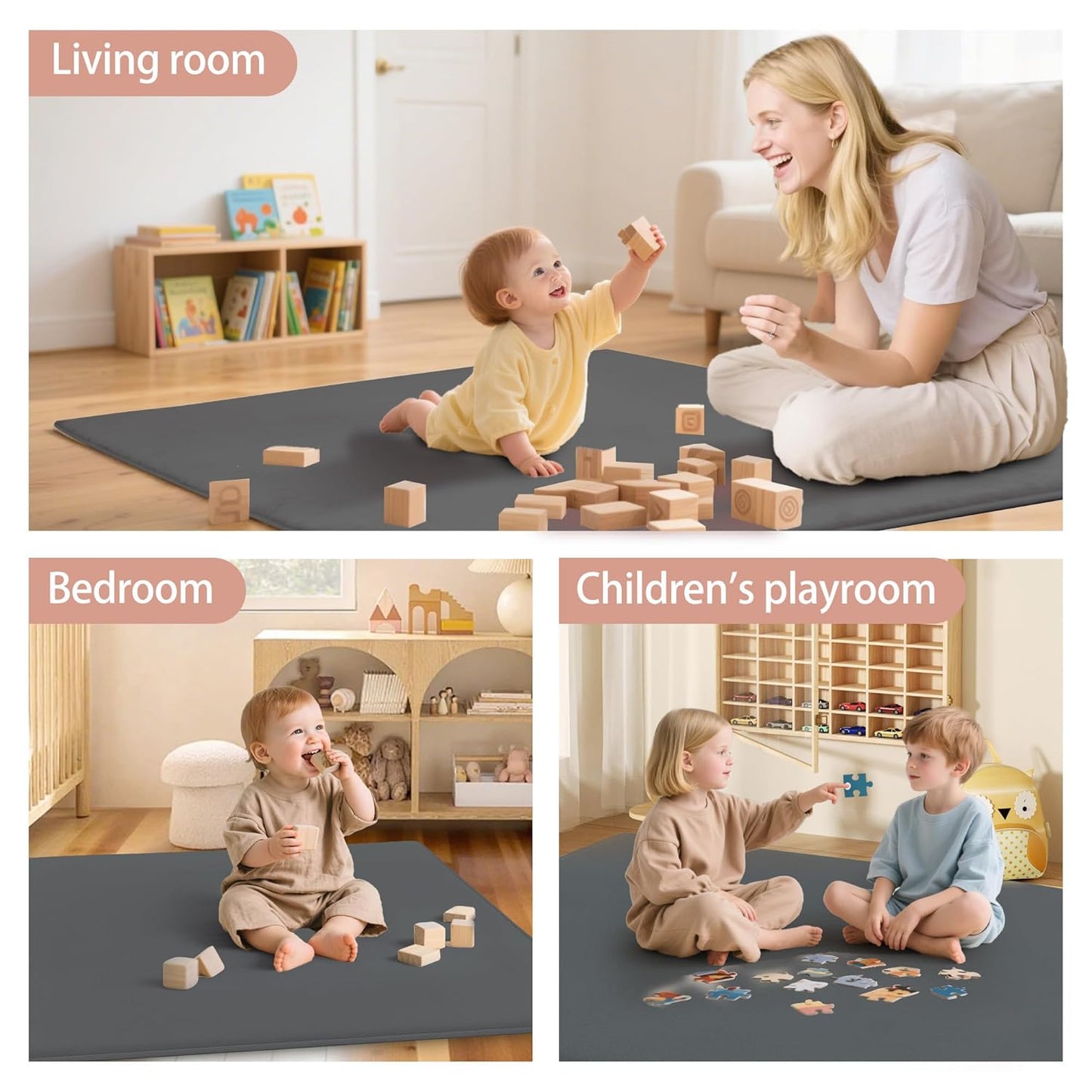 PapaMama Baby Play Mat,1.3" Thick Memory Foam 50x50 Soft Velvet Playpen Mat for Kids,Infants,Toddlers,Tummy Time Crawling Mats with Non-Slip Bottom,Yoga,Tatami,Nursery Rug(Sky Blue)