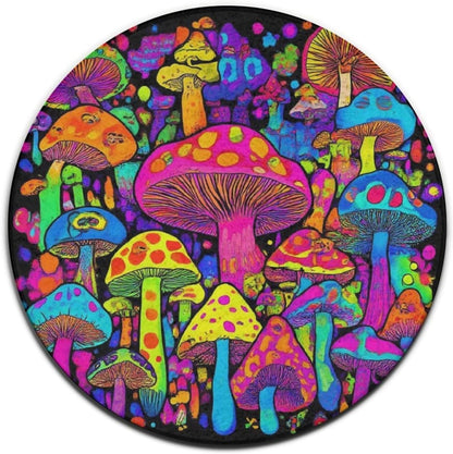 Machine Washable Modern Round Area Rug, Room Sofa Yoga Soft Round Carpet, Home Decor Non Slip Kitchen Office Circle Rug Trippy Rainbow Mushroom Tie Dye Art, 60inch