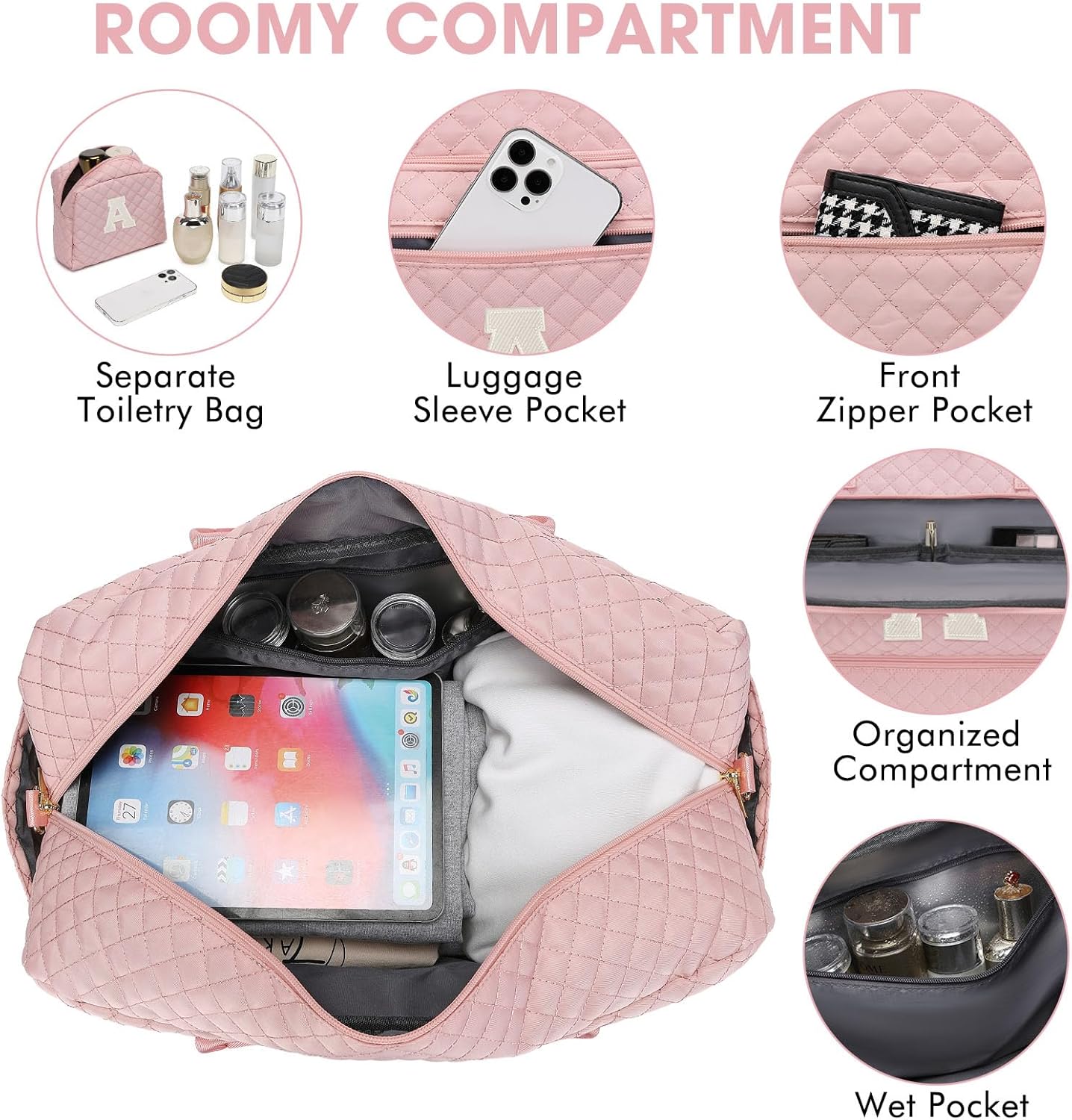 LUOCIP Large Women Travel Duffle Bag, Carry on Bag with Wet Toiletry Pocket for Overnight, Weekend, Yoga, Gym, Business Trips, Sport and Hospital, Black - Colors A