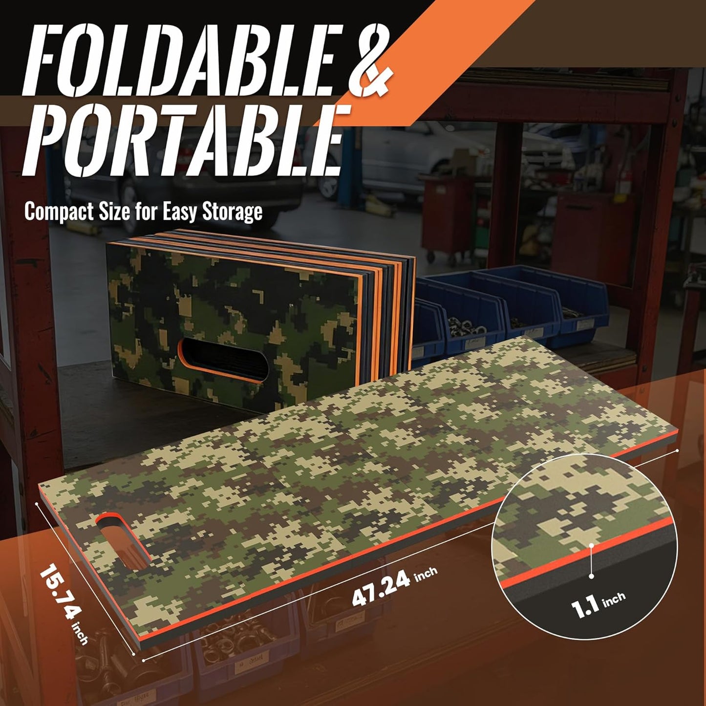 Foldable EVA Utility Mat with Handle, Heavy Duty Mechanic Mat for Kneeling, Workouts, Garages, Gardening, Camping, Picnics, Outdoor Adventures and Home Gyms, Red