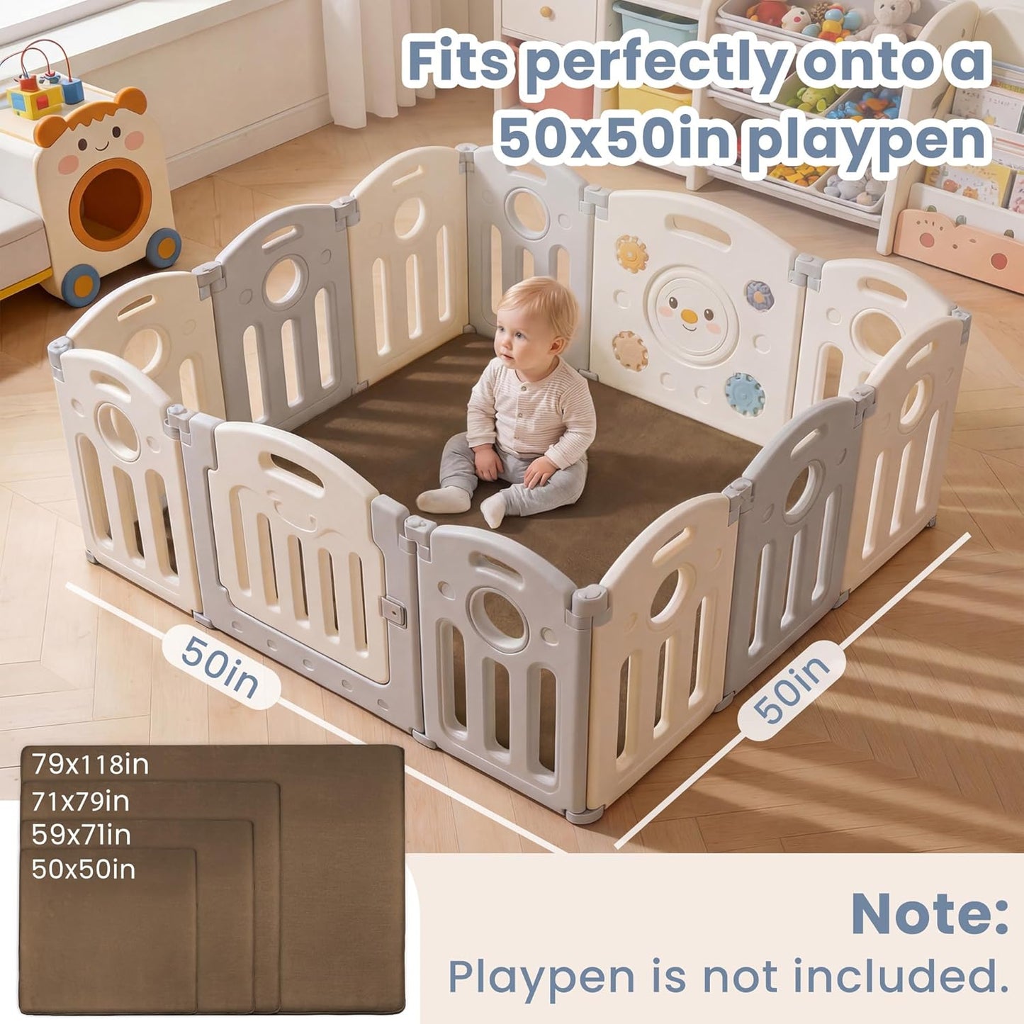 ACOMOPACK 1.3" Thick Baby Play Mat for Floor 79x118"-Large Water-Repellent&Non-Slip Memory Foam Mat for Kids,Toddlers,Soft Velvet Nursery Rug for Tummy Time&Crawling,Yoga,Tatami Style(Blue)