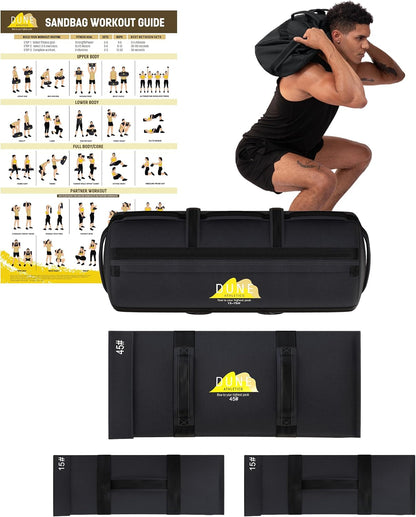 Sandbags for Working Out (Unfilled) - Enhance Your Fitness with Our Workout Sandbag, Versatile & Durable Sand Bags for Weight Training 15-75 lbs - Sandbags for Fitness Guide Included