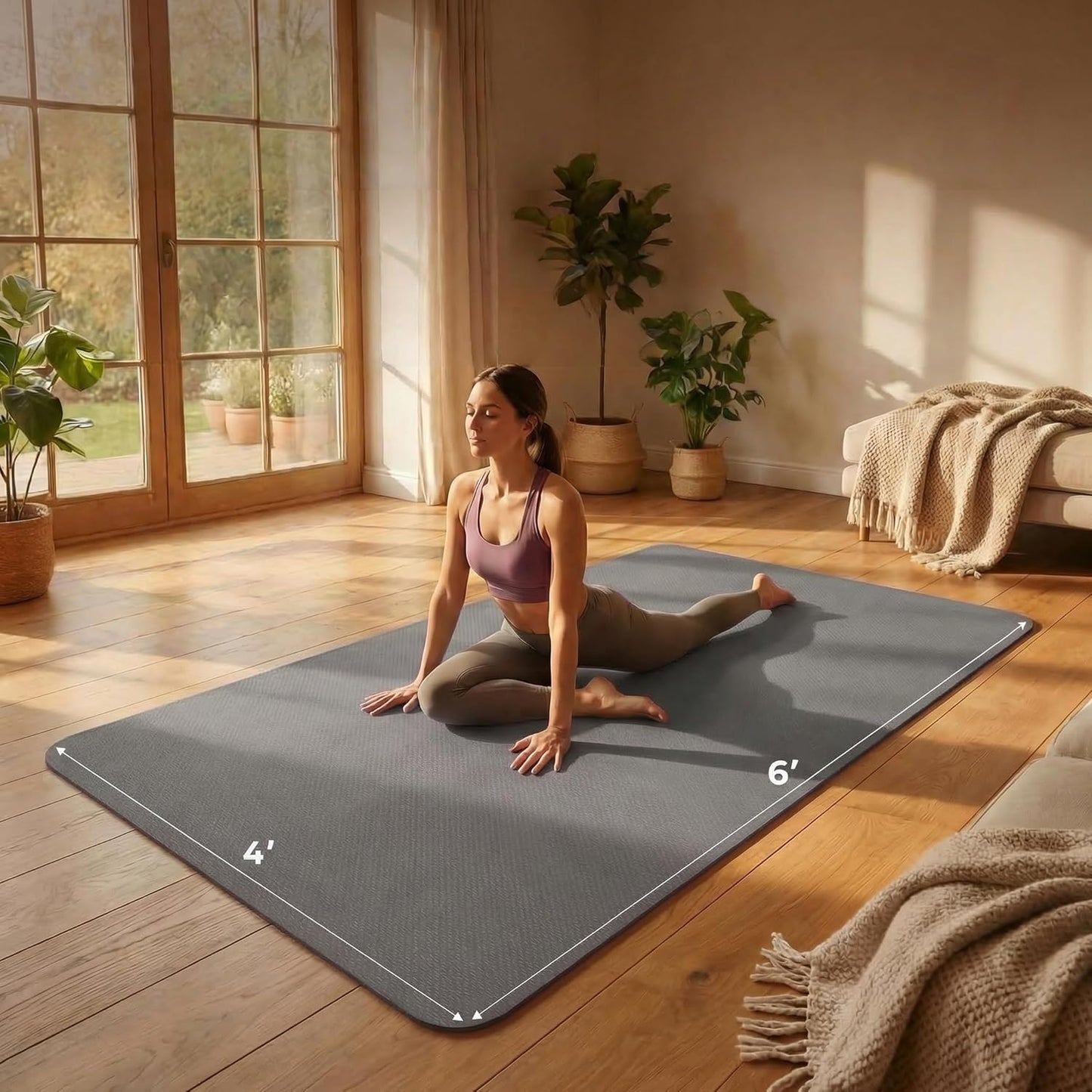 FrenzyBird Large Yoga Mat 6'x 4'（72”x 48”）—1/4" &1/3" Extra Wide Exercise Mat 183cm x 122cm Large Exercise Mat Big Home Yoga Mat Pilates Mat,Non Slip,Thick,TPE Workout Mat,for Women & Men, Yoga, Pilates, Gym and Floor Workouts Pilates