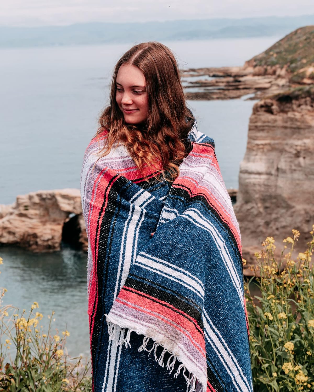 Open Road Goods Mexican Diamond Blanket - XL Heavyweight Yoga Blanket – Handmade in Mexico - Thick Boho Serape Saltillo Style Throw for Beach, Picnic, Home, Camping and More! (Harvest Moon)