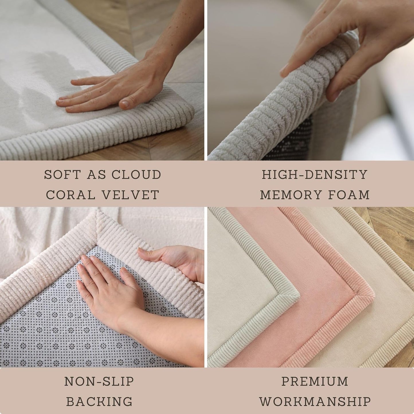 Hakuna Matte CloudSoft Mat for Floor 60" x 80" Beige – Coral Velvet Memory Foam Rug – Non-Slip, Water-Resistant