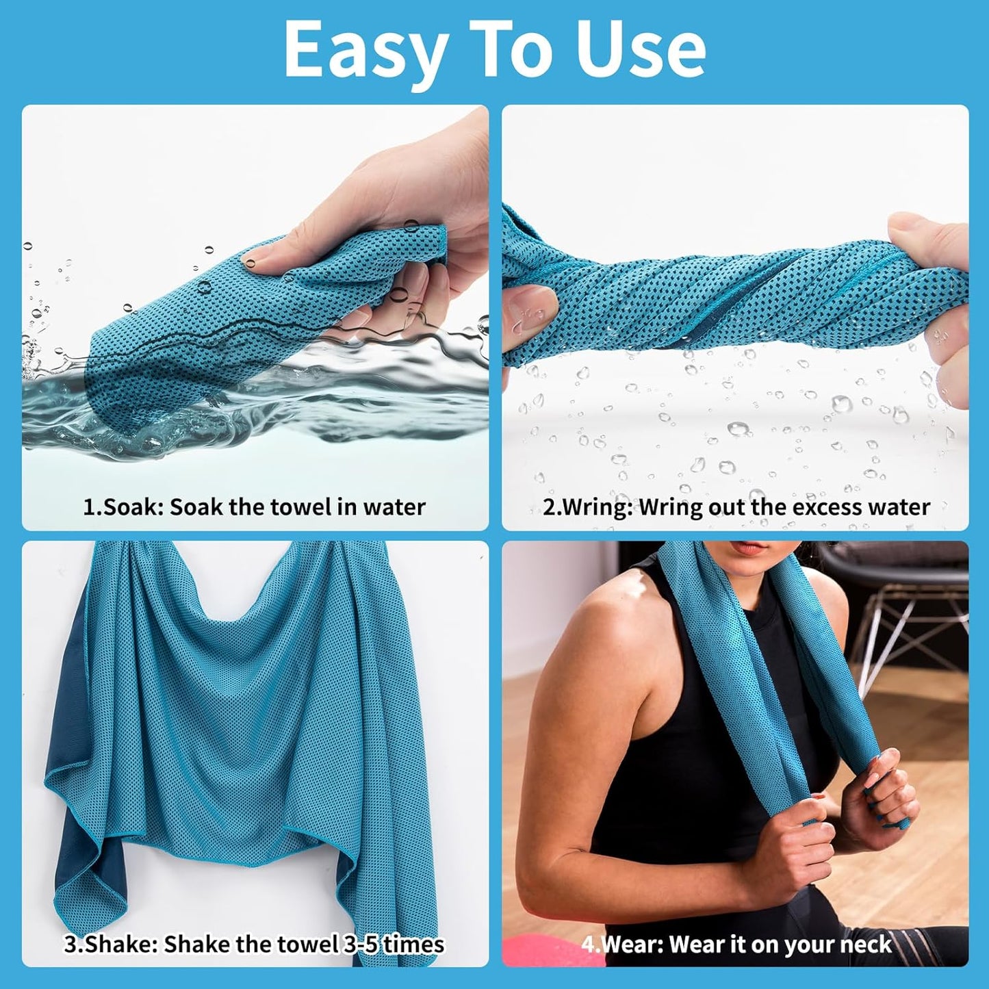 YESLIFE 4 Pack Cooling Towels 40"x12", Gym Towels for Men and Women, Soft Breathable Workout Towels for Yoga, Running, Sport, Workout, Camping, Fitness & More (Blue, Grey, Green, Pink)
