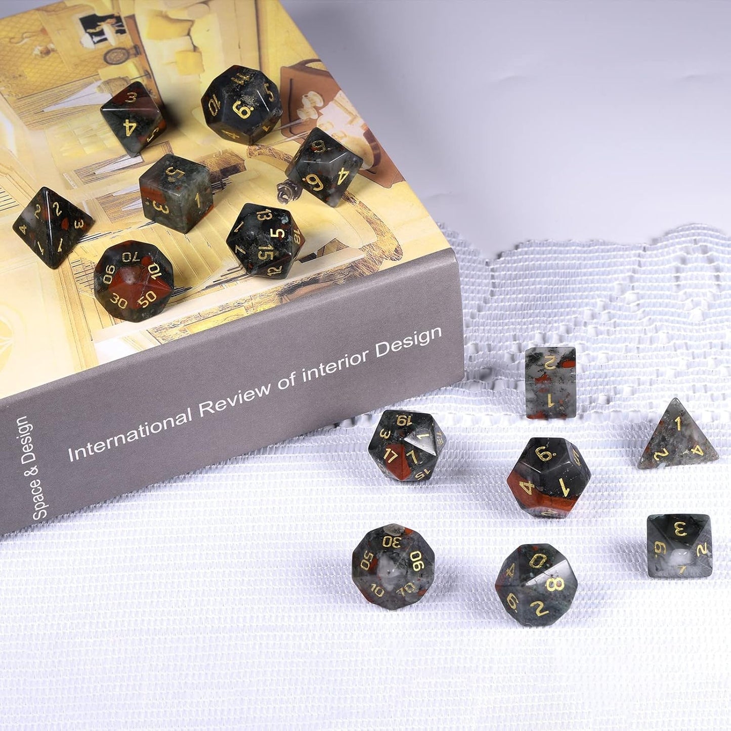 mookaitedecor 7 PCS Blue Howlite Turquoise Crystal Polyhedral DND Dice Set, Polished Tumbled Stones Dices for RPG MTG Table Games Home Decoration