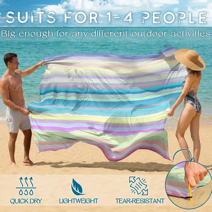 BYDOLL Beach Blanket Waterproof Sandproof Large Sand Free,78''X81''/10'X9' Oversized Sandless Lightweight Blanket Picnic Mat for Beach Travel Camping Hiking with Stakes
