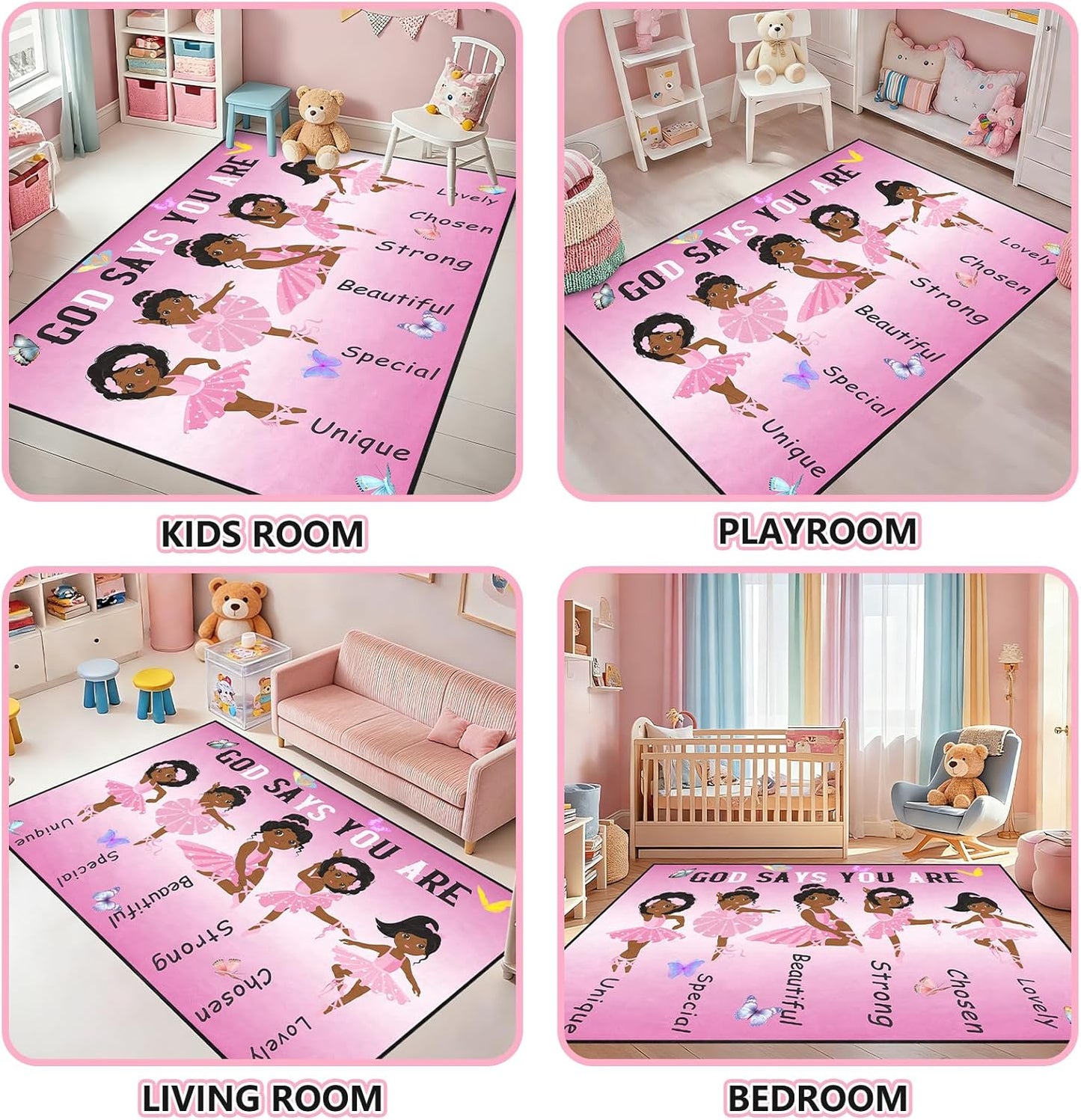 Black Girl Area Rug for Bedroom African Black Girls Floor Rugs for Living Room Playroom Cartoon Art Home Decor Soft Yoga Mats for Women Afro Purple 47" x 31" (2.7 x 3 Feet)