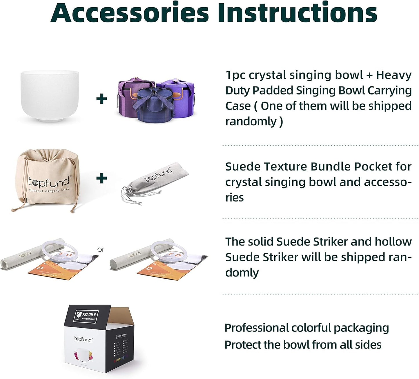 TOPFUND F Note Crystal Singing Bowl 10 inch Heart Chakra with Heavy Duty Carrying Case and Suede Mallet
