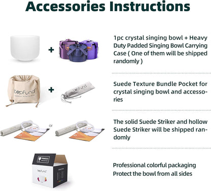 TOPFUND F Note Crystal Singing Bowl 10 inch Heart Chakra with Heavy Duty Carrying Case and Suede Mallet