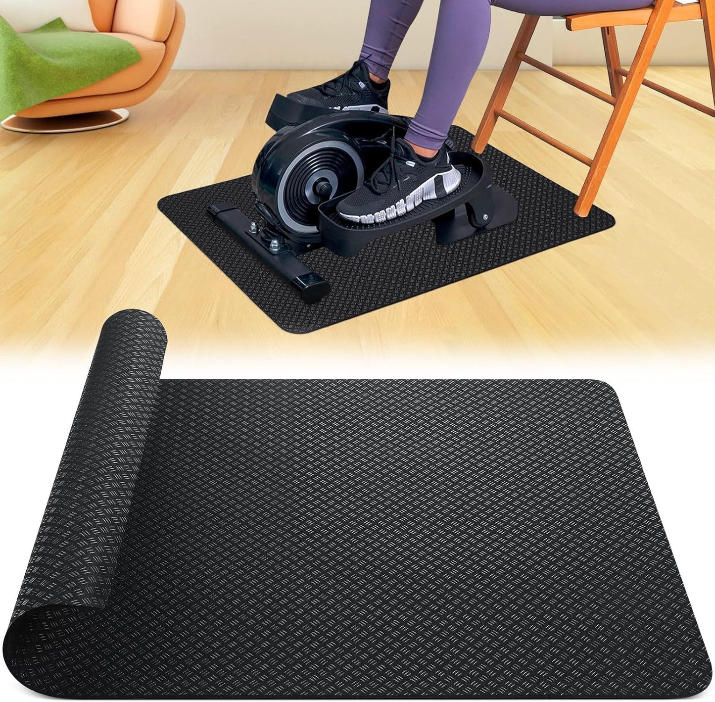 TOBWOLF Non-Slip Workout Mat for Ellipse Leg Exerciser, Ellipse Machine Mat, Exercise Mat for Under Desk Ellipticals, Suitable for Electric Seated Foot Pedal Exerciser, Stability & Floor Protection