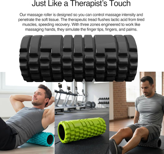 321 STRONG Foam Roller Set with: Hollow Core Roller, Muscle Roller Stick, Stretching Strap, Spikey Ball, Quick Start Guide, Carry Bag, and 4K eBook