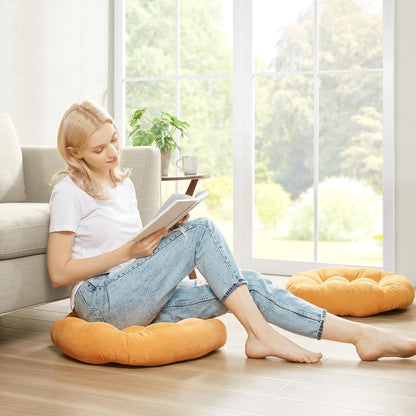 Meditation Floor Pillow Set of 2, Round Large Pillows Seating for Adults, Tufted Corduroy Cushion for Living Room Tatami, Beige 22 Inch