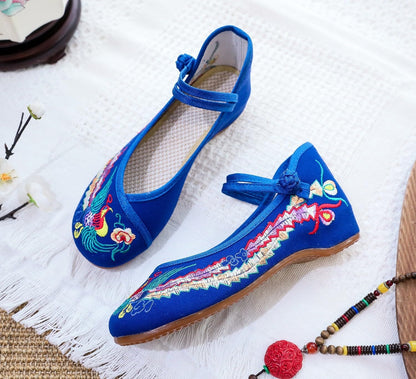 Chinese Embroidered Wedge Sandals Women's Multicolor Asian Traditional Mary Jane Ballet Yoga Shoes Rubber Sole Ethnic Style Loafers