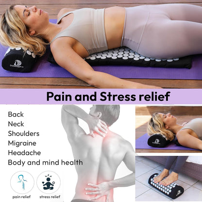 Acupressure Mat & Pillow Set – Extra-Long 29” Acupressure Therapy for Back & Neck Pain Relief, Sciatica, Stress Relief & Sleep Support – Includes Carry Bag & Hot/Cold Pack (Purple)