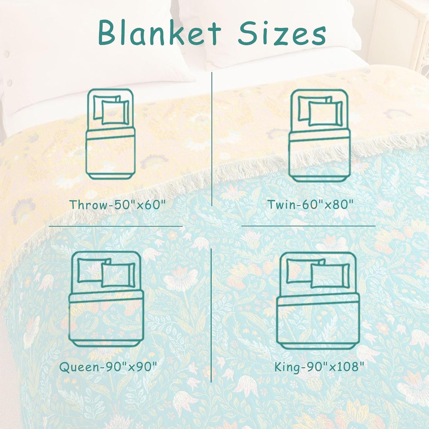 Boho Throw Blanket - 100% Cotton Soft Summer Throw Blanket for Bed, 50"x60" Reversible Breathable Lightweight Blankets, All Seasons Farmhouse Decor Floral Plant Butterfly Throw Quilt